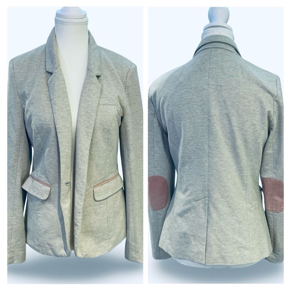 Reserved Gray & Pink Jersey Blazer Women’s 38 Rare Elbow Patches Preppy Academia